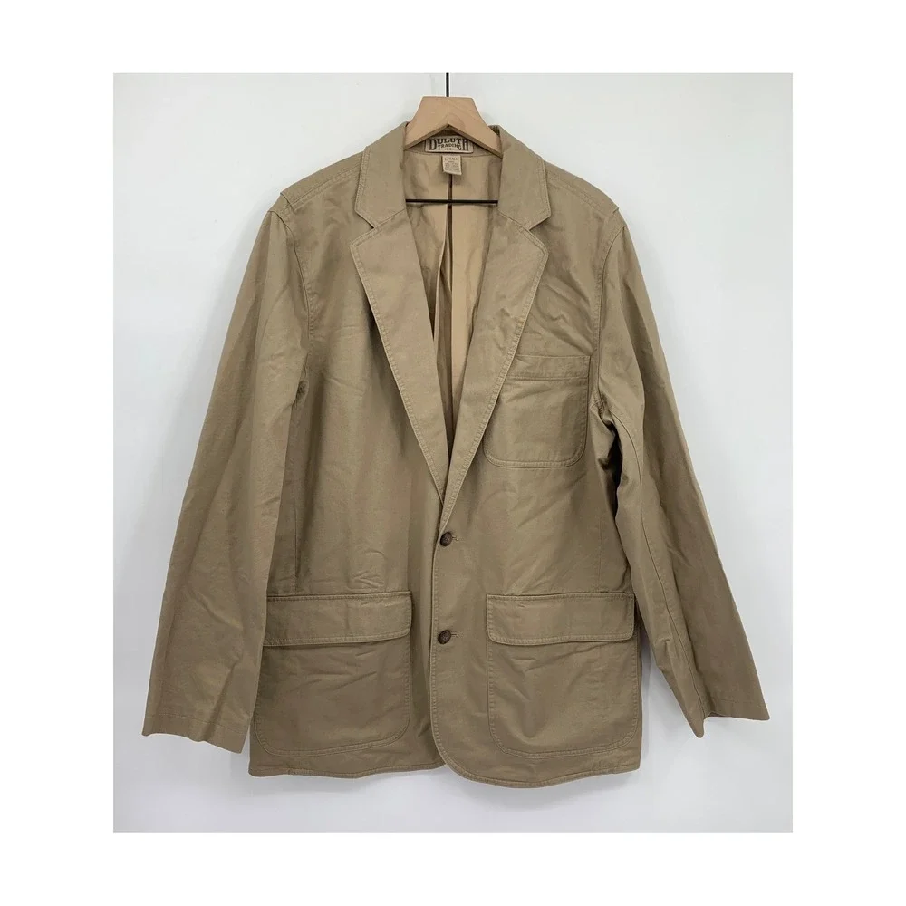Duluth Trading Co Blazer Jacket Large TALL Tan Cotton Lightweight Presentation
